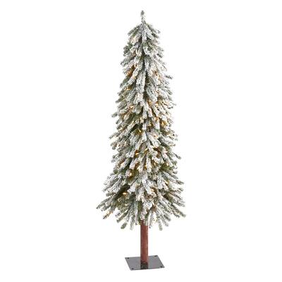 5ft. Flocked Grand Alpine Artificial Christmas Tree with 200 Clear Lights and 469 Bendable Branches - Cozy Holiday Accent