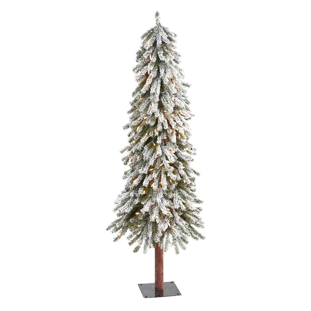 5ft. Flocked Grand Alpine Artificial Christmas Tree with 200 Clear Lights and 469 Bendable Branches - Cozy Holiday Accent