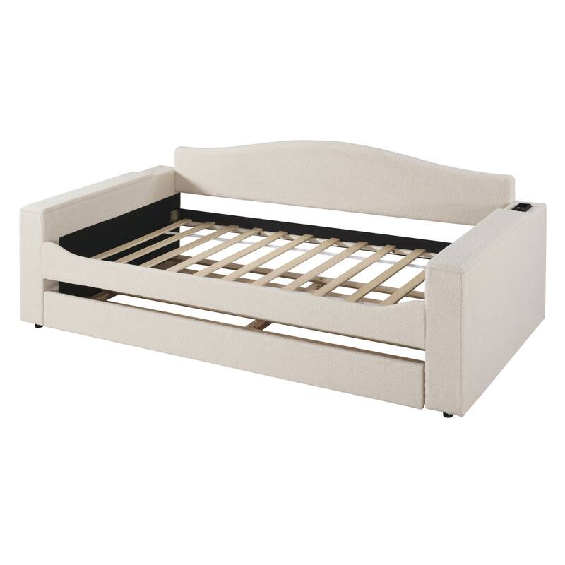 Sofa bed with storage arms, trundle bed and Bluetooth stereo