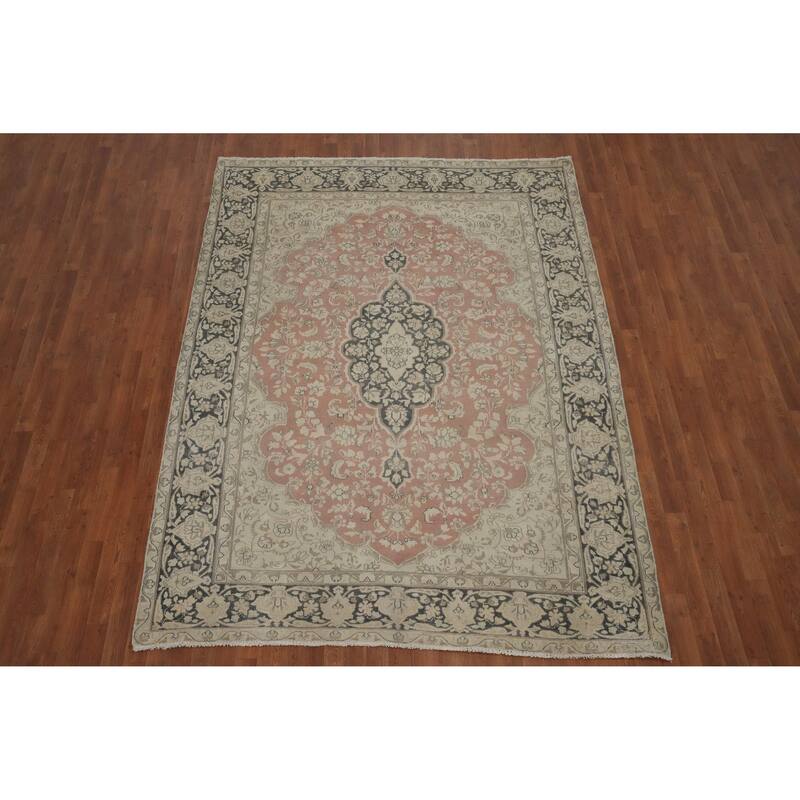 Hand Knotted Oriental 100% Wool Carpet Traditional Floral Pink Kerman Area Rug - 9' 4'' X 6' 11''