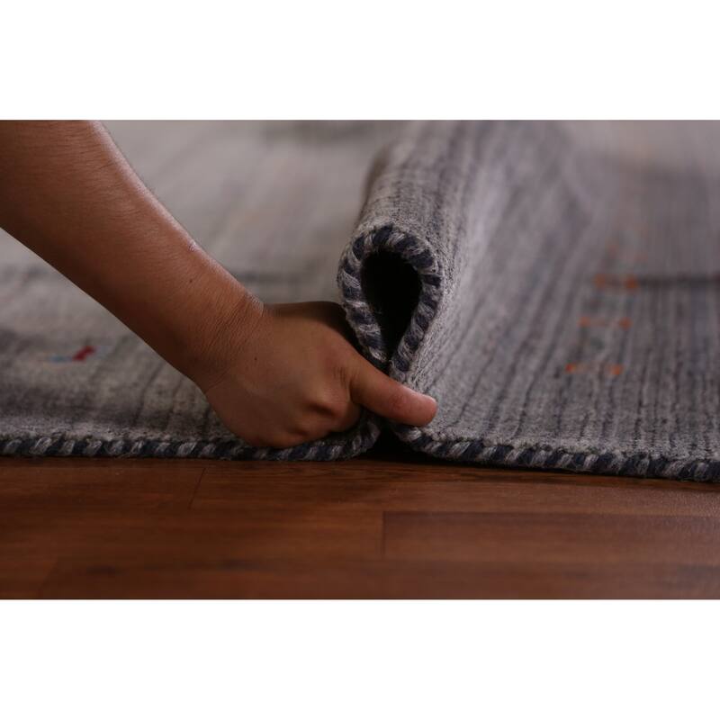 Hand Knotted Oriental 100% Wool Carpet Tribal Tribal Greys & Charcoal Gabbeh Area Rug - 9' 8'' X 8' 3''