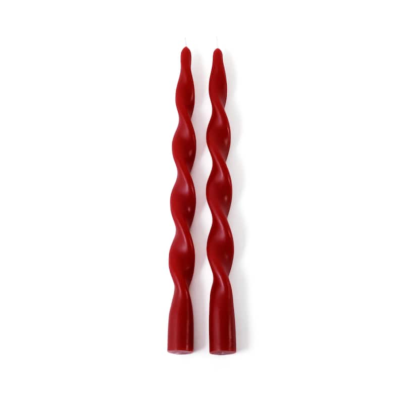 Lumière Twist Formal Taper Candles, Set of 12 - Holiday Table Décor - Crimson Red - 12"