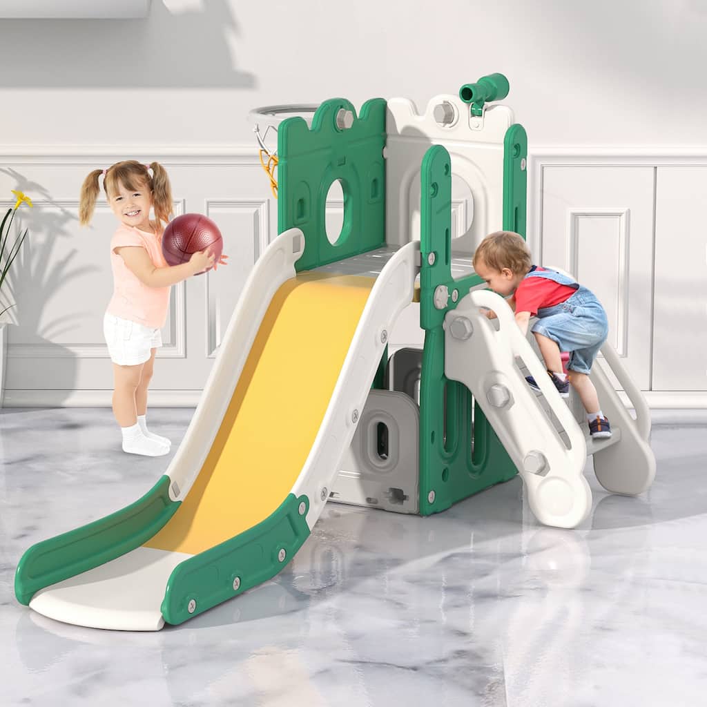7 in 1 Toddler Slide, L-Shaped Kids Slide for Toddlers Age 1+, Outdoor Indoor Slide Playset Toddler Playground Easy Assembly