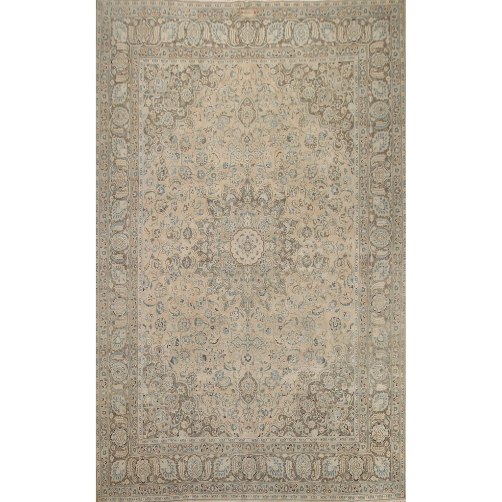 Hand Knotted Oriental 100% Wool Carpet Traditional Floral Peach Mashad Area Rug - 12' 10'' X 9' 10''