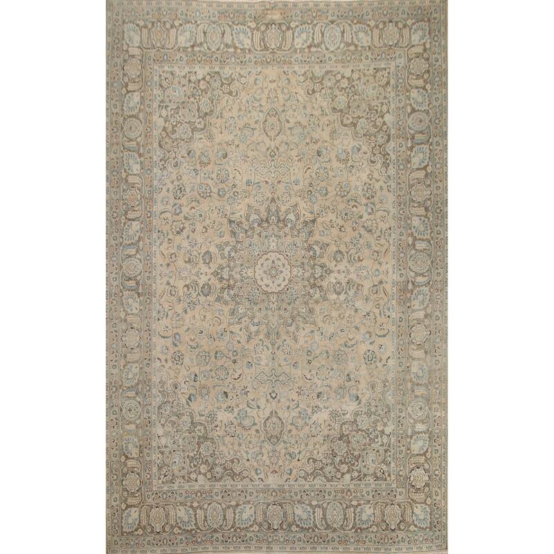 Hand Knotted Oriental 100% Wool Carpet Traditional Floral Peach Mashad Area Rug - 12' 10'' X 9' 10''