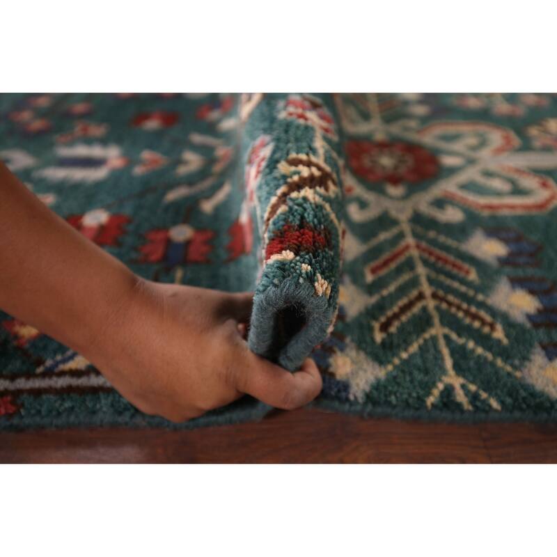 All-Over Green Kazak Oriental Runner Rug Handmade Wool Carpet - 2'6"x 9'11"