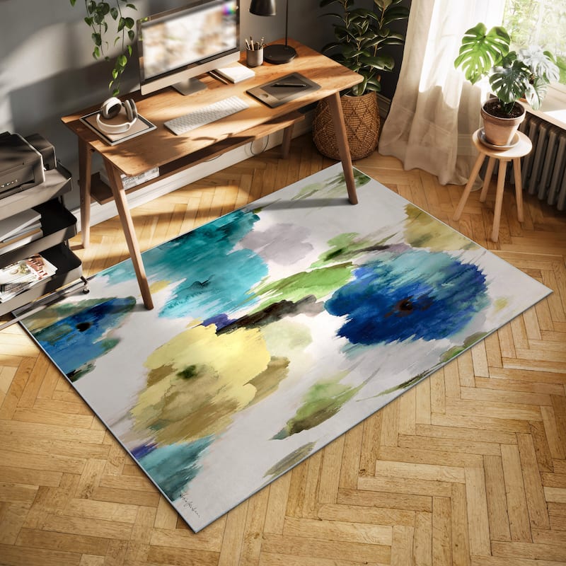 Abstract Flower I, Hand Washable Art Area Rug, power-loomed, 100% polyester, 2mm pile, non-slip back - 5' x 7.5'