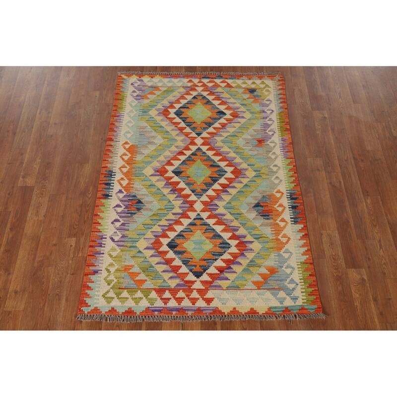 Southwestern Kilim Rug Flatweave Geometric Wool Carpet - 3'4"x 5'0"