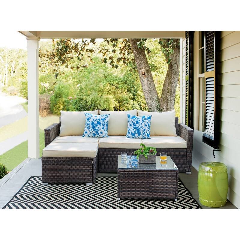 3 Piece Patio Conversation Sets Outdoor Couch Patio Furniture Sectional Wicker Sofa Set