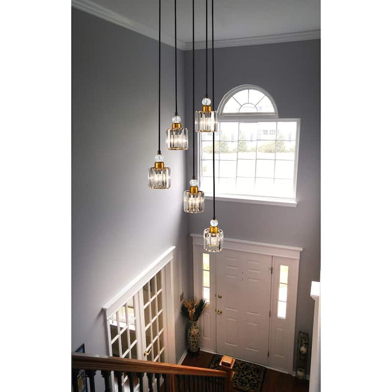 OYIPRO 3/5-Light Cluster Crystal Chandelier Kitchen Island Pendant Light - 5-Light - Black&Gold