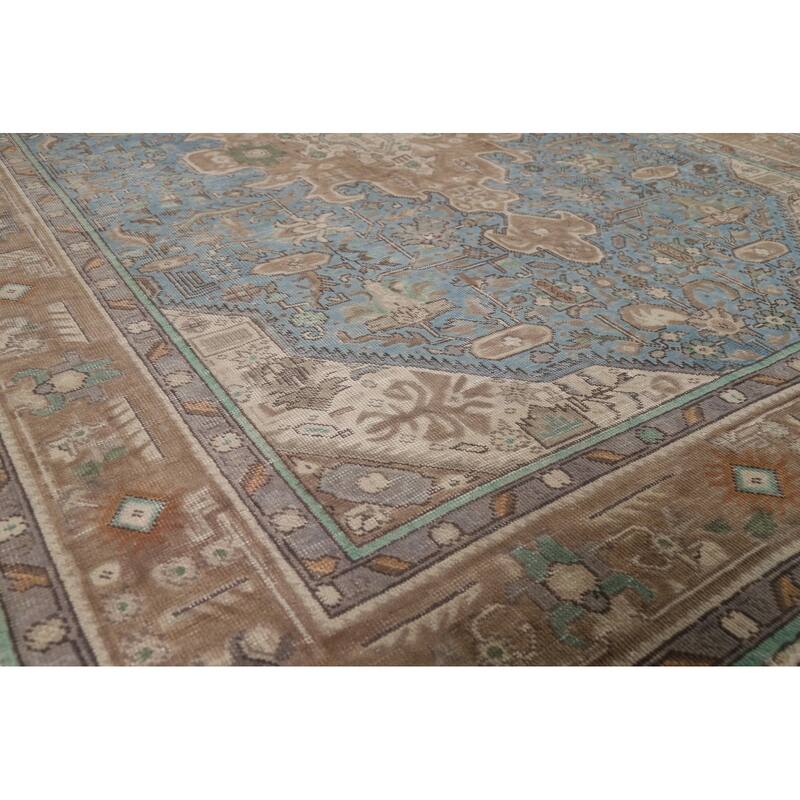 Geometric Blue Tabriz Persian Area Rug Oriental Handmade Wool Carpet - 6'5"x 9'5"