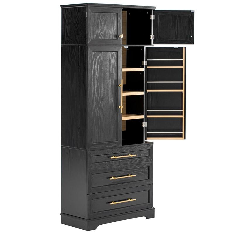 Farmhouse 78.2" Kitchen Pantry Cabinet with 4 Doors, 3 Adjustable Shelves and 3 Drawers