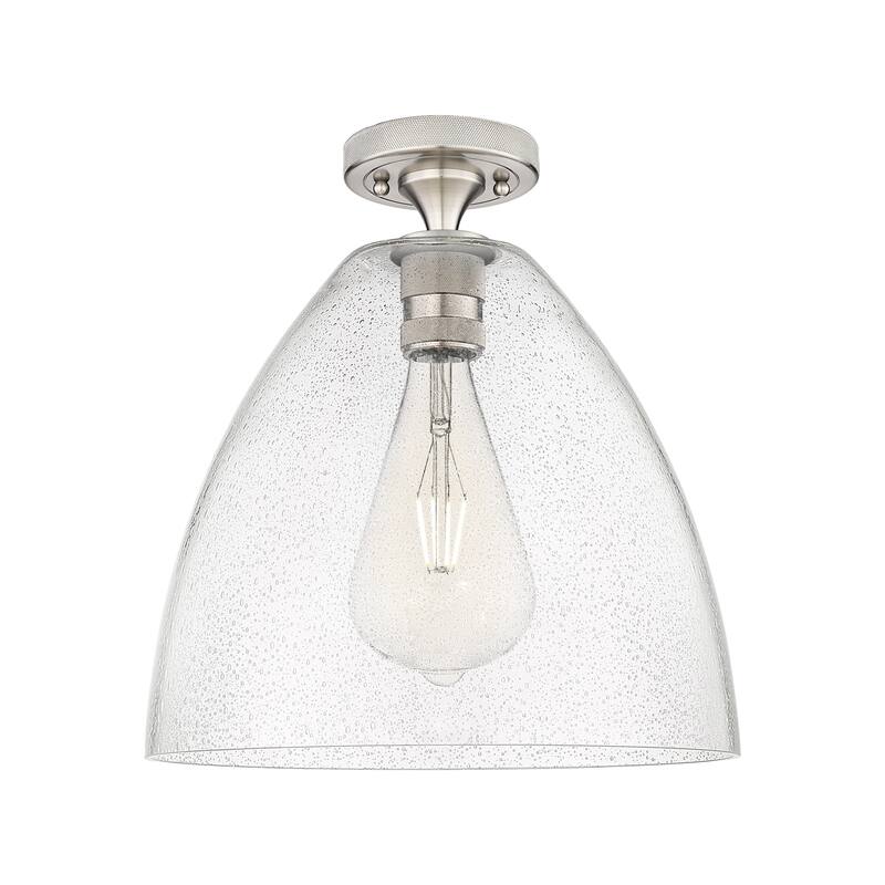 Innovations Lighting 434-1F-10-12 Crown Point Flush Dome Crown Point - Satin Nickel / Seedy