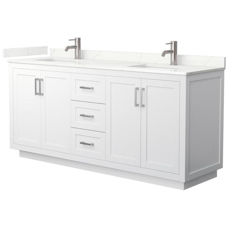 Wyndham Collection WCF292972D-QTZ-UNSMXX Miranda 72" Free Standing - White / Giotto Quartz Top / Brushed Nickel
