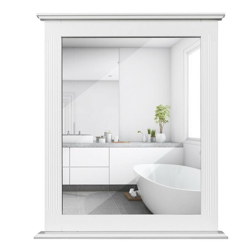 Gymax Bathroom Wall Mirror W/Shelf Square Vanity Makeup Mirror