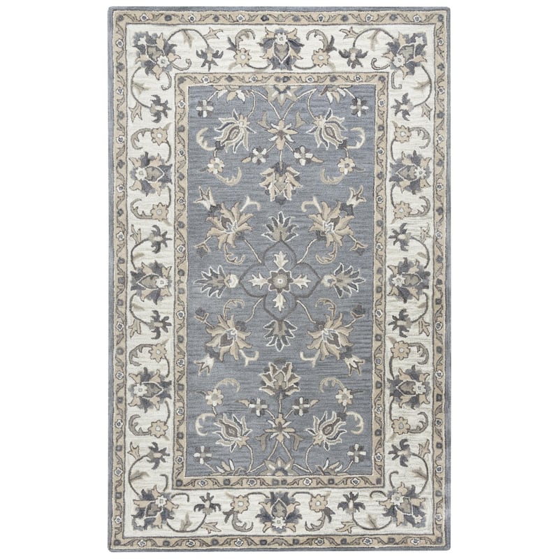 Alora Decor Liberty Traditional Hand-Tufted Bordered Grey/Tan Area Rug - 8' x 10' - Gray