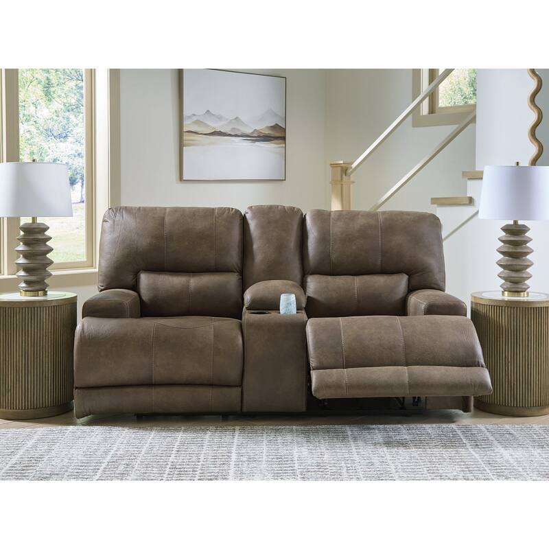 Signature Design by Ashley Bealeaf Brown Power Reclining Loveseat with Console - 79" W x 42" D x 42" H
