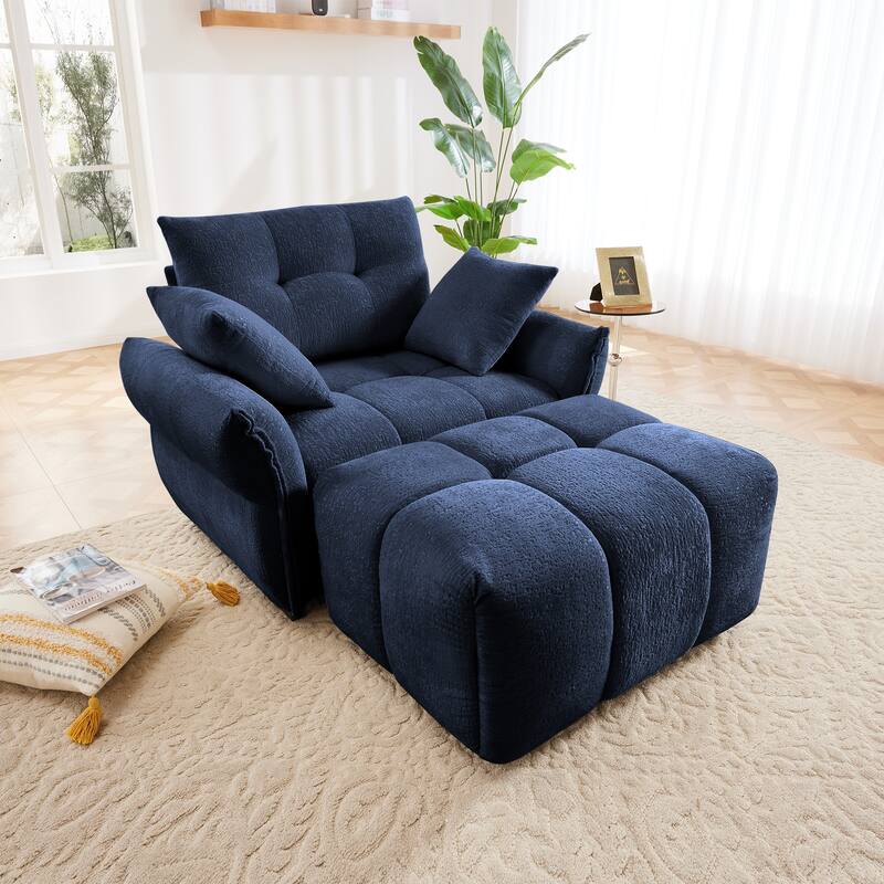 Lounge Chair with Ottoman & Modular Design - Blue
