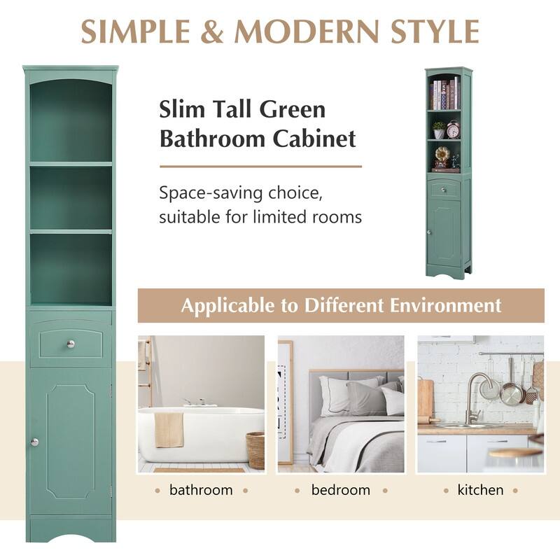 67" Tall Bathroom Organizers and Cabinet, Freestanding Storage Cabinet with Drawer, Door and Adjustable Shelves