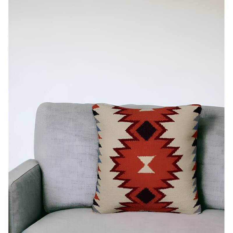 HomeRoots 18" Brown and Green Geometric Jute Wool Blend Throw Pillow