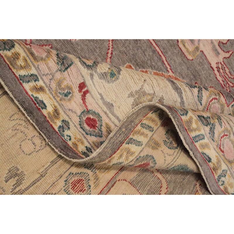 Hand Knotted Oriental 100% Wool Carpet Transitional All-Over Greys & Charcoal Oushak Area Rug - 13' 9'' X 10' 1''