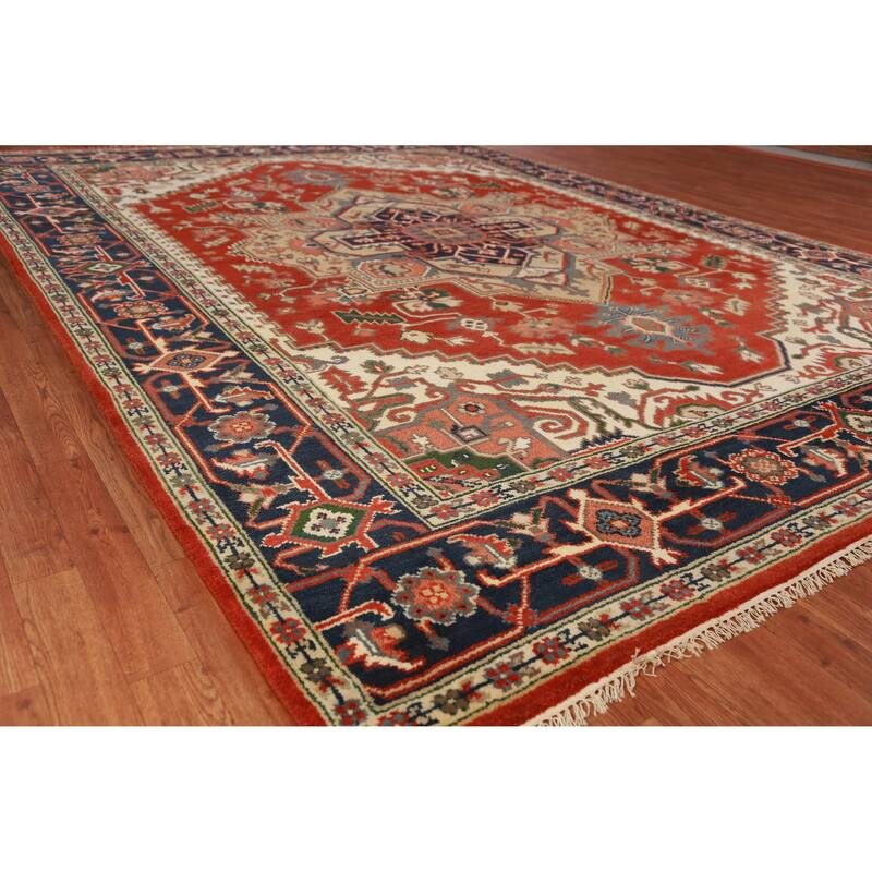 Hand Knotted Oriental 100% Wool Carpet Traditional Medallion Oranges & Rust Heriz (serapi) Area Rug - 12' 1'' X 8' 10''