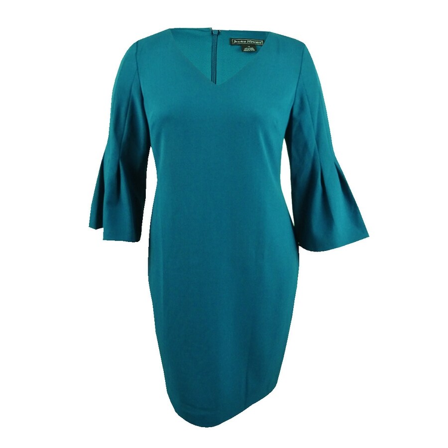 teal bell sleeve dress
