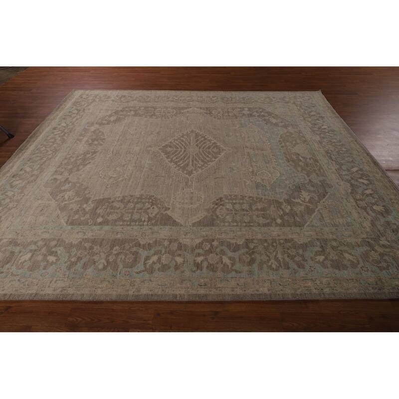 Oushak Turkish Area Rug Vegetable Dye Hand-Knotted Wool Carpet - 8'3"x 9'10"