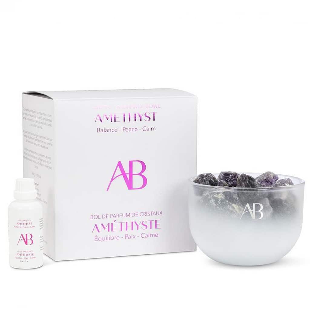 Amethyst Crystals In A Bowl With Essential Oil