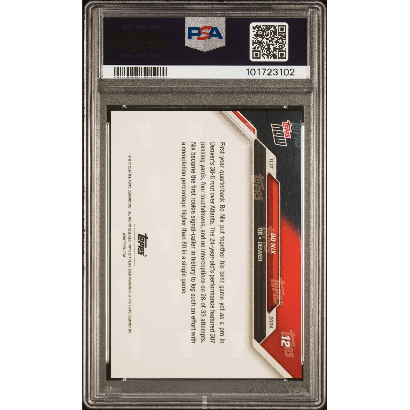 Bo Nix 2024 Topps Now Football Rookie Card #12 Graded PSA 10 - 8' x 11' -  Bed Bath & Beyond - 42628060