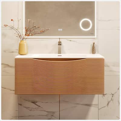 Leah 39 in. Medium Oak Bath Vanity with Solid Surface Top & Integrated Sink