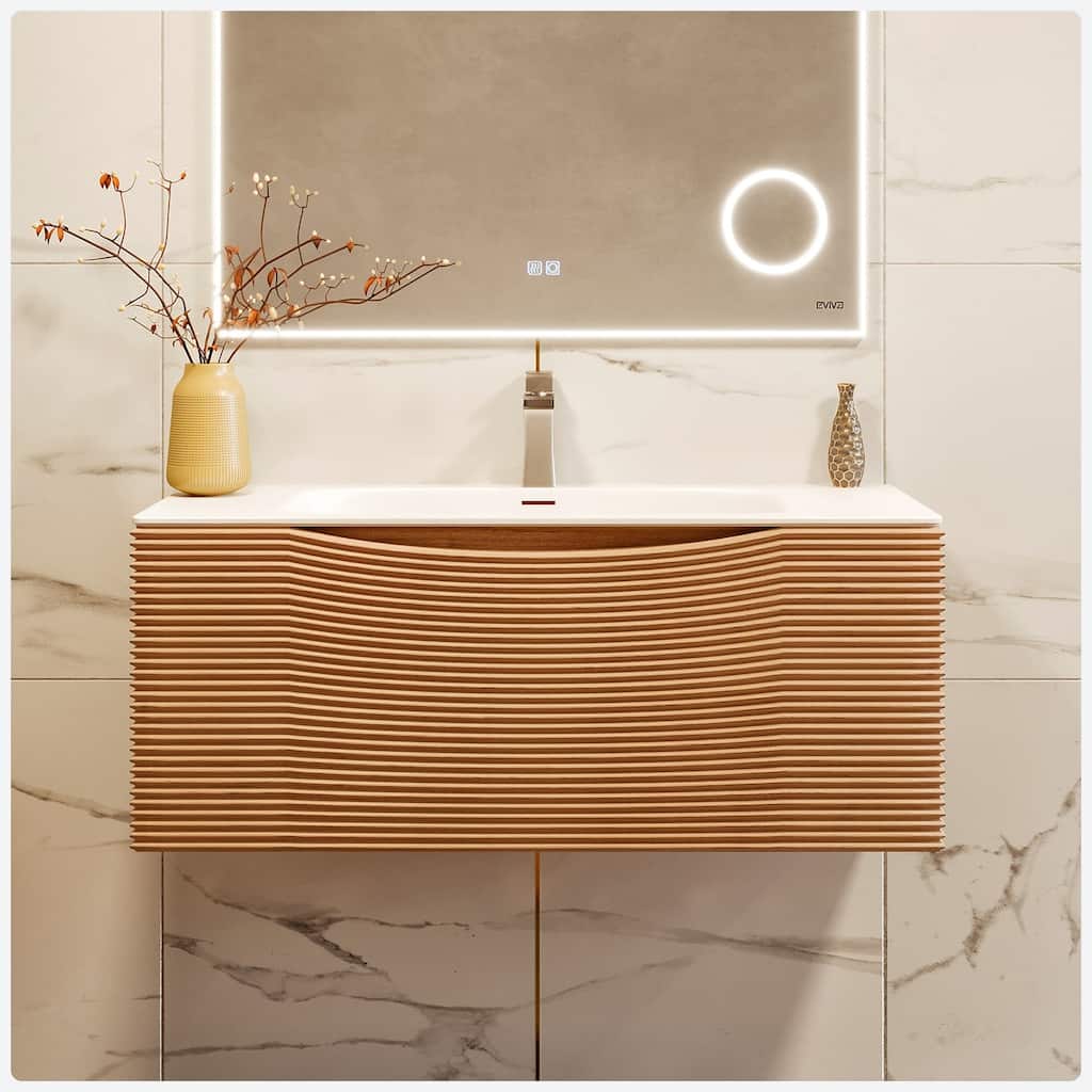 Leah 39 in. Medium Oak Bath Vanity with Solid Surface Top & Integrated Sink