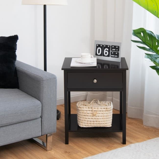 Wooden Storage Shelf for Bedroom and Living Room with Drawer - 19" x 16" x 23" (L x W x H)
