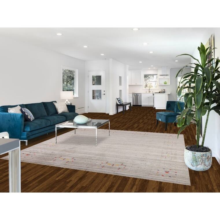 Earth Tone Striped Gabbeh Indian Square Area Rug Handmade Wool Carpet - 8'0" X 7'10"