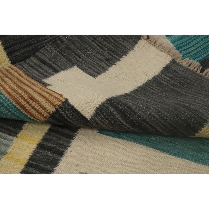 Hand Woven Oriental 100% Wool Carpet Southwestern Modern Multi-Colored Kilim Runner Rug - 6' 0'' X 2' 2''