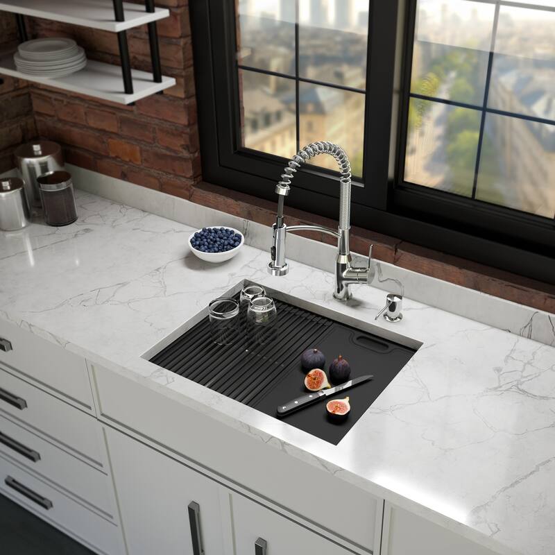 Matrix 24" Undermount Workstation 16 Gauge Single Bowl Stainless Steel Kitchen Sink with Accessories