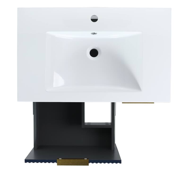 30-Inch Freestanding Bathroom Vanity with Resin Sink, Plywood Construction, Metal Feet & Shelf - Durable and Stylish Design
