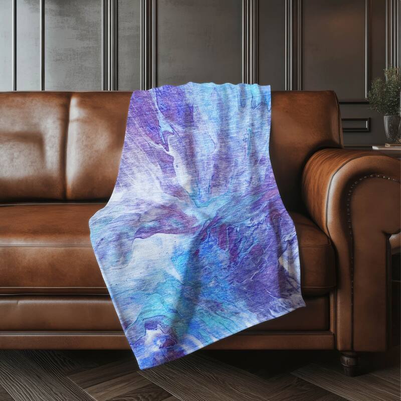 Premium Machine Washable Abstract Watercolor Sherpa Throw Blanket - Blue - 4'2" x 5'10"