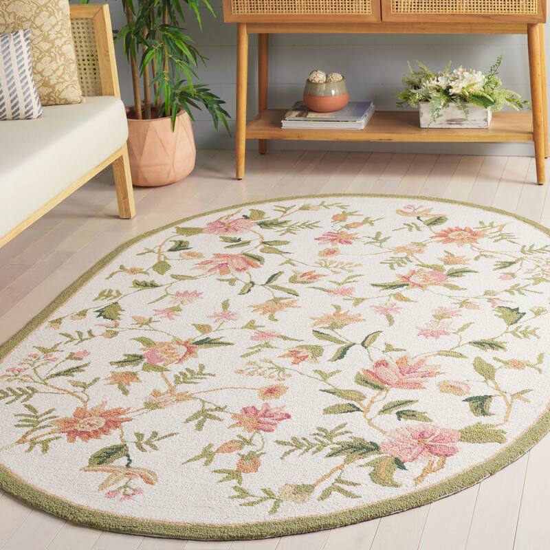 SAFAVIEH Handmade Chelsea Rodovica Floral French Country Wool Rug - 4' x 6' Oval - Ivory