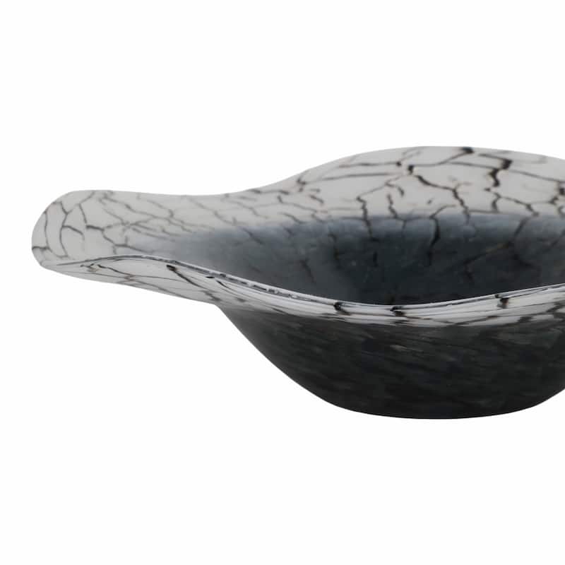 Modern Glass Bowl with Freeform Rim and Cracked Vein Texture - 12" x 12" x 2"