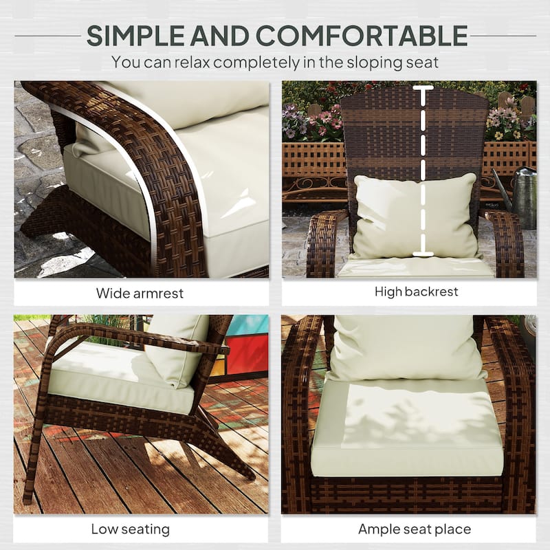 Outdoor Rattan Adirondack Chair with Cushions and Steel Frame Patio Seat for Porch or Pool - 25.2" W x 31.5" D x 35.4" H