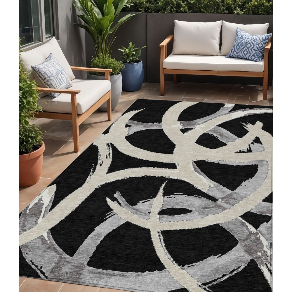 HomeRoots Abstract Transitional Rectangle Outdoor Rug