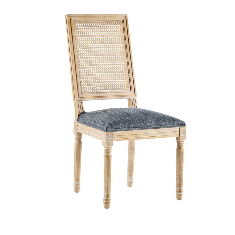 [Set of 2] French Country Dining Chairs - Elegant Cane Backrest & Upholstered Seats with Fluted Legs- Solid Rubberwood Frame