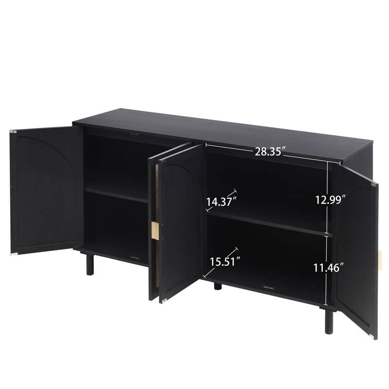 Engineered Rattan Sideboard Accent Storage Cabinet Black Buffet Cabinet