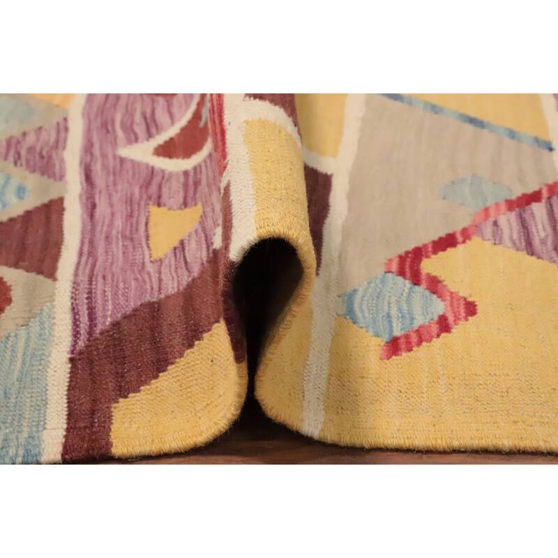 Hand Woven Oriental 100% Wool Carpet Southwestern Tribal Multi-Colored Kilim Area Rug - 9' 1'' X 5' 11''