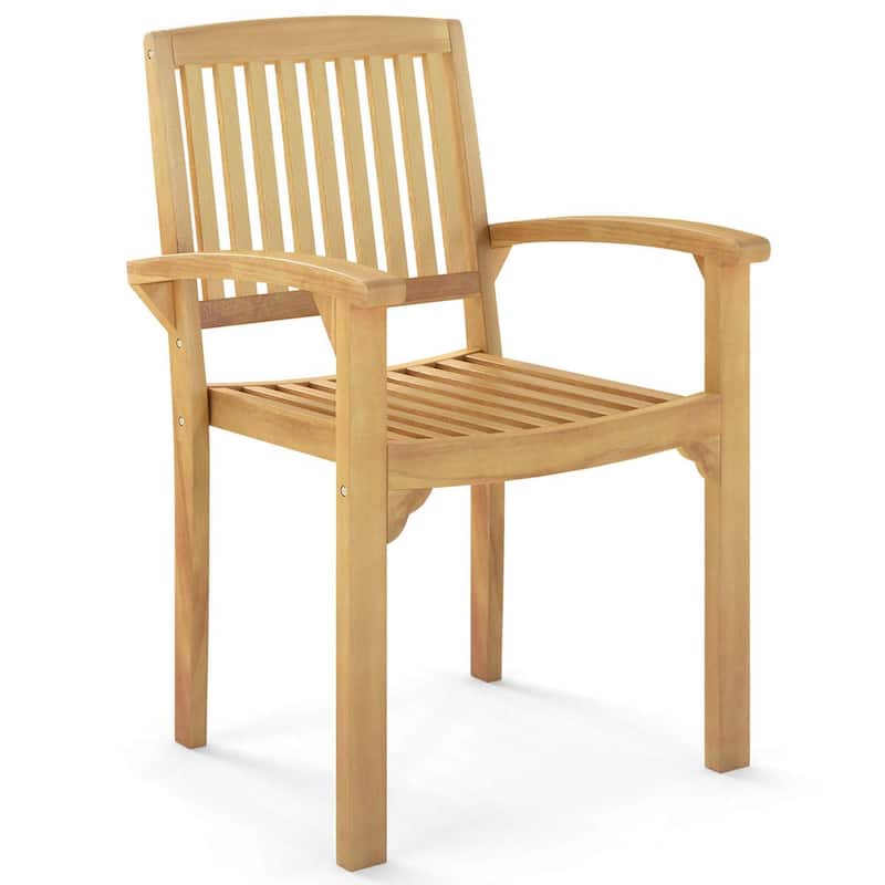 1/2/4PCS Dining Chair Teak Wood Armchair Armrests Solid Wooden Legs - 1PCS