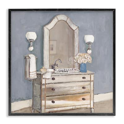 Stupell Bathroom Sink & Mirror Framed Giclee Art Design By Charlene Olson