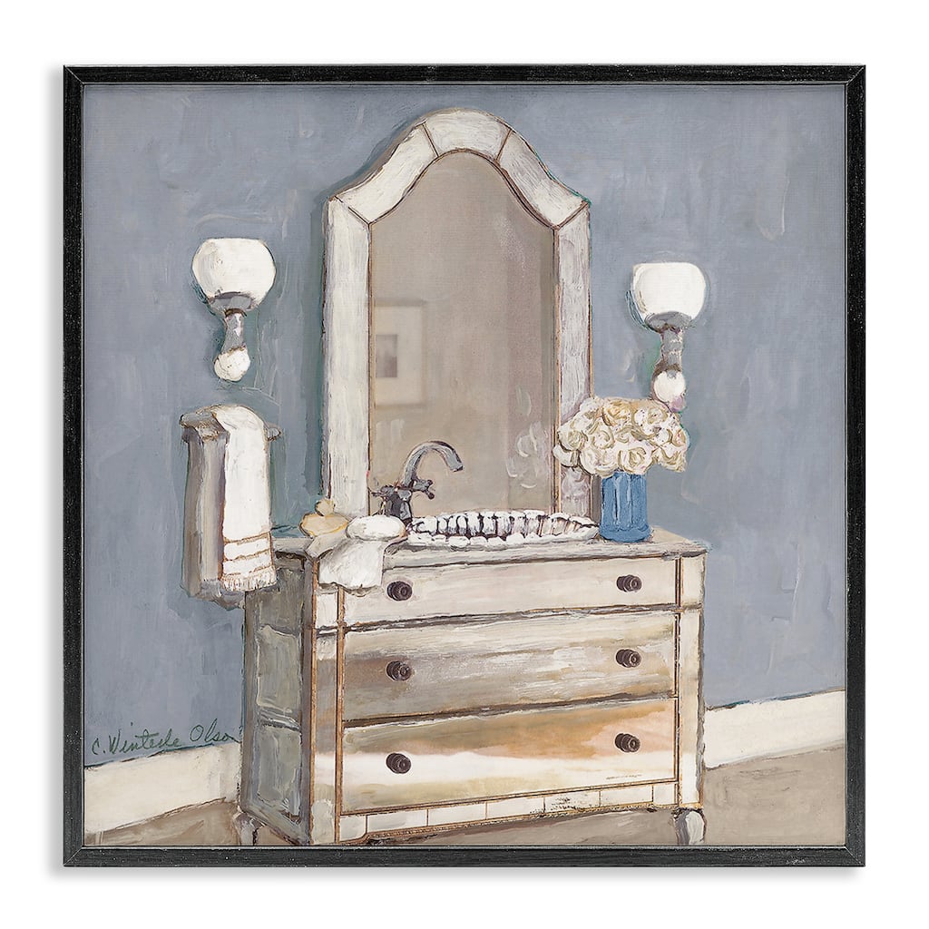 Stupell Bathroom Sink & Mirror Framed Giclee Art Design By Charlene Olson