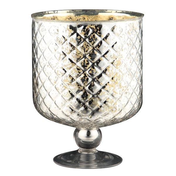 10" Metallic Silver Snifter Design Table Top Glass Candle Holder - N/A