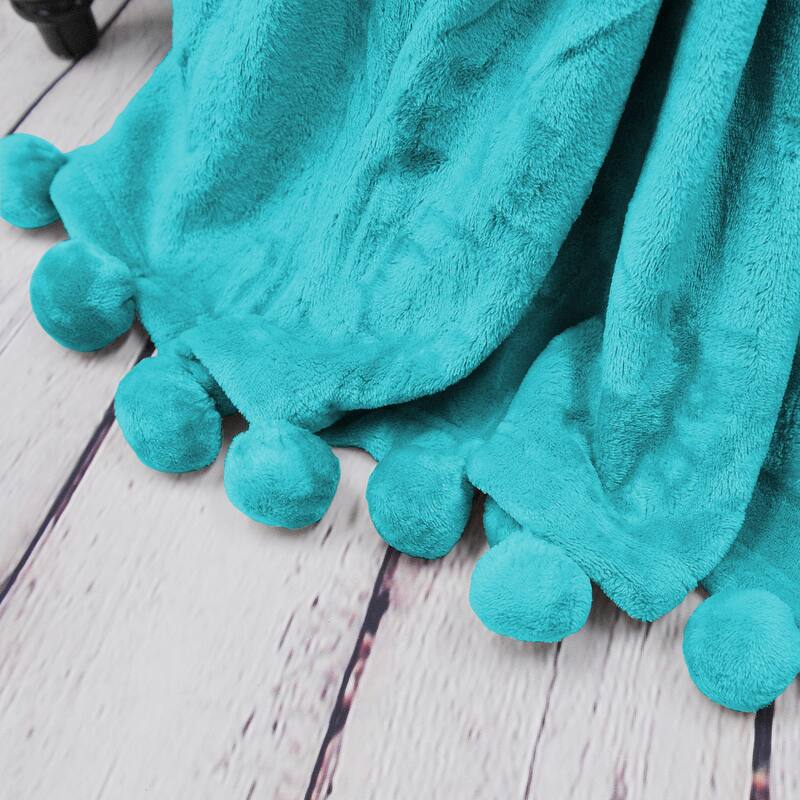 Pompom Flannel Fleece Throw